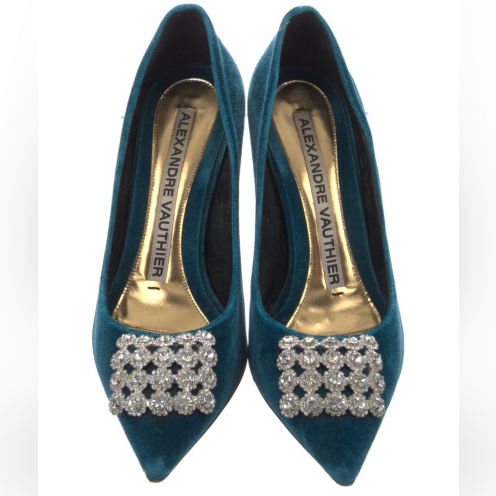 Alexandre Vaulthier velvet teal pumps great condition sz 7